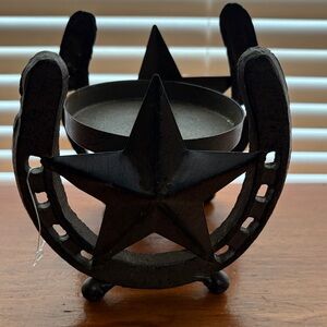 Rustic Black Star Horseshoe Candle Holder